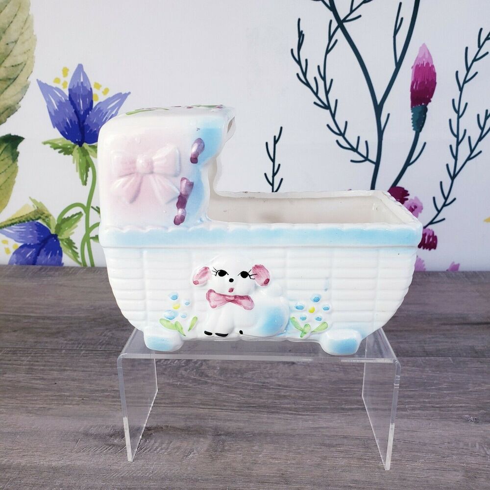 Vintage MY-NEIL LAMB Baby Bassinet Planter Ceramic Nursery Crib Sheep